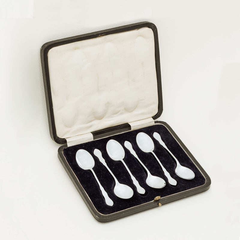 Sterling Silver Fiddle Pattern Coffee Spoons - Sheffield 1922 - Silverware - Walker & Hall