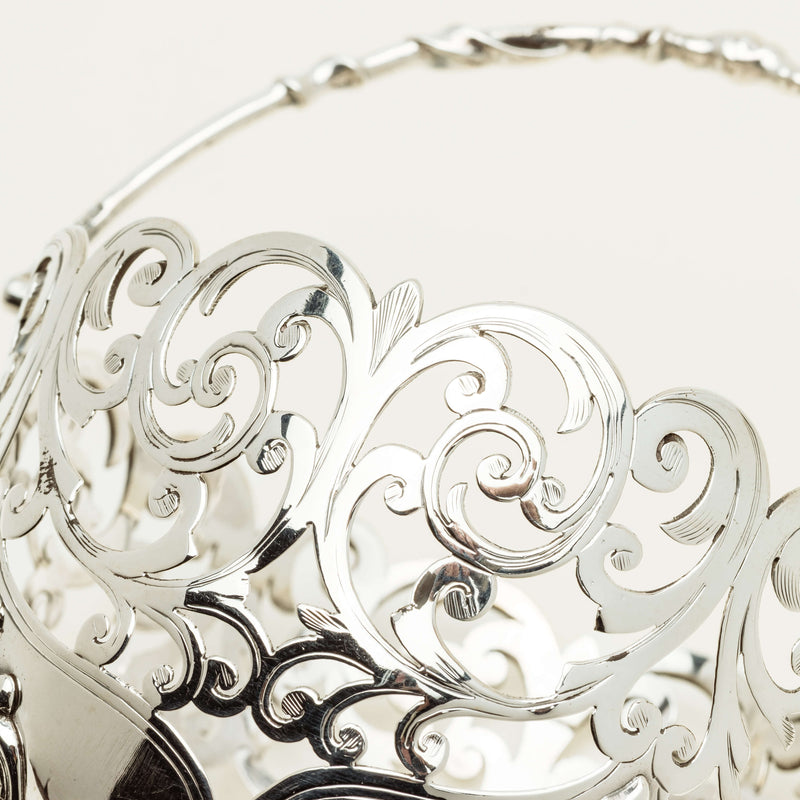 Vintage Silver & Cranberry Glass Pierced Bonbon Basket