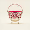 Vintage Silver & Cranberry Glass Pierced Bonbon Basket