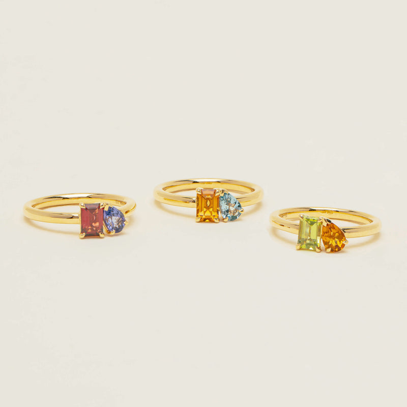 18ct Yellow Gold Peridot & Citrine Toi et Moi Ring - Ring - Walker & Hall