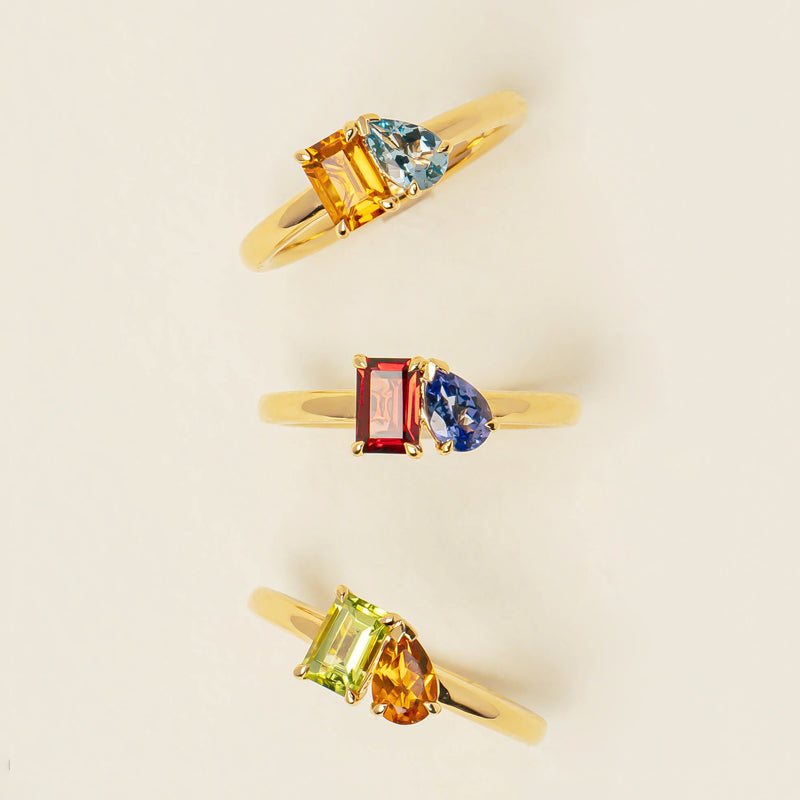 18ct Yellow Gold Citrine & Aquamarine Toi et Moi Ring - Ring - Walker & Hall