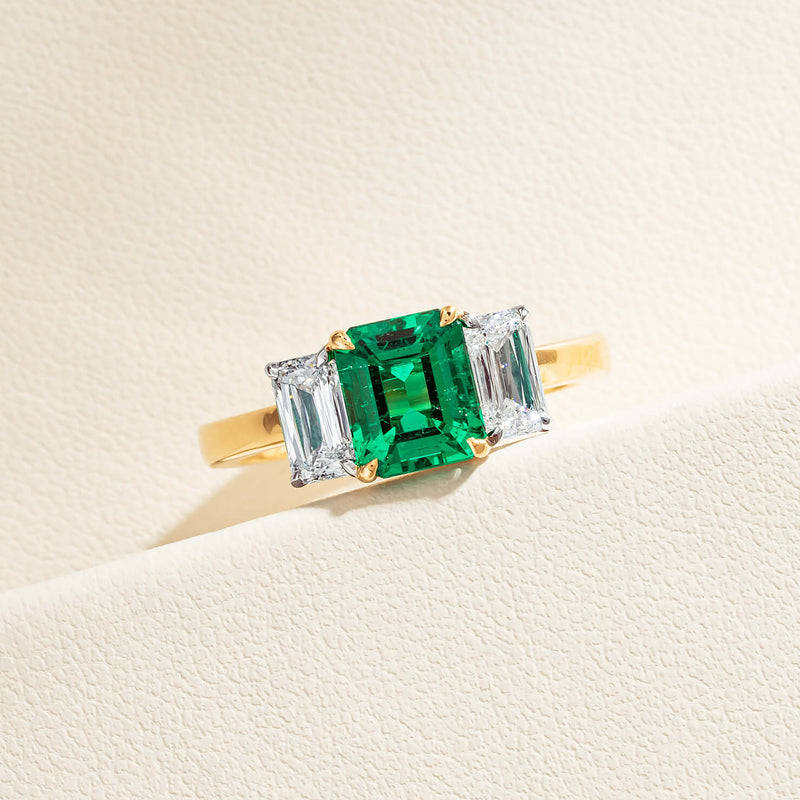 18ct Yellow Gold 1.39ct Emerald & Diamond Odyssey Ring - Ring - Walker & Hall