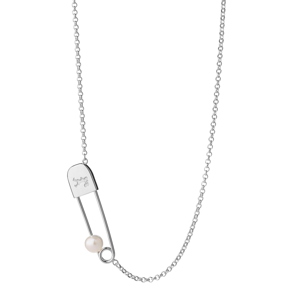 Karen Walker Runaway Safety Pin Necklace - Sterling Silver & Pearl