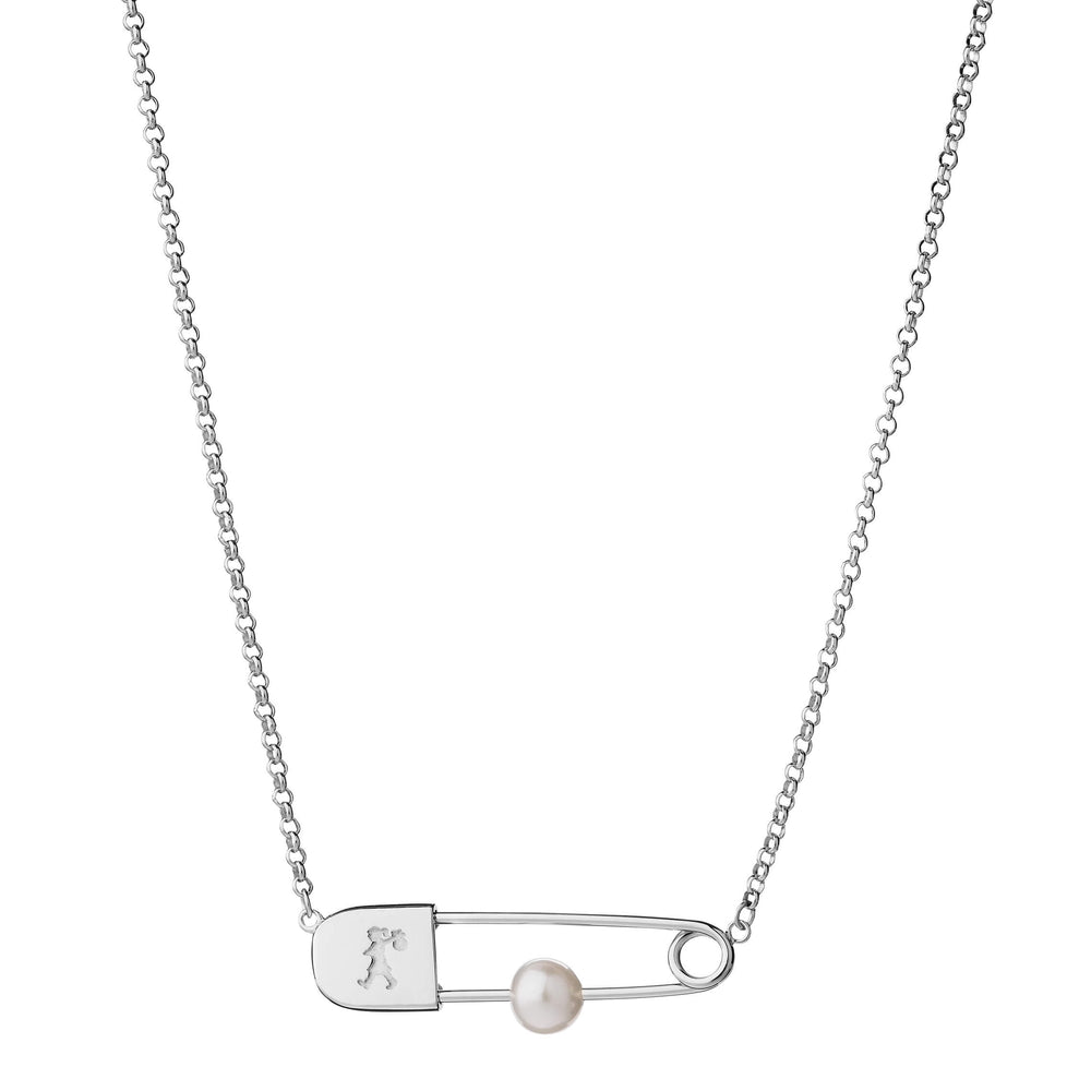 Karen Walker Runaway Safety Pin Necklace - Sterling Silver & Pearl