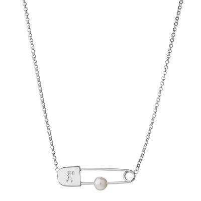 Karen Walker Runaway Safety Pin Necklace - Sterling Silver & Pearl