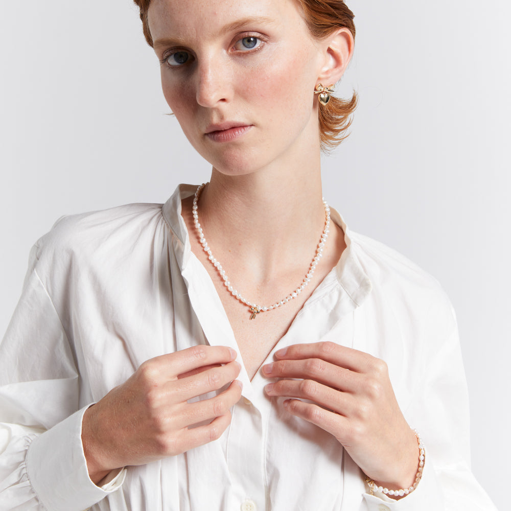 Karen Walker Petite Bow With Pearls Necklace Sterling Silver Walker Hall