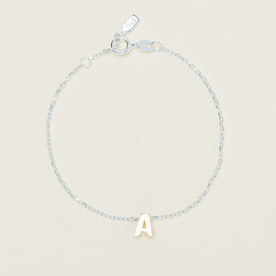 Sterling Silver Noted Bracelet + Gold Letter (Chain + Charm) - Bracelet - Walker & Hall