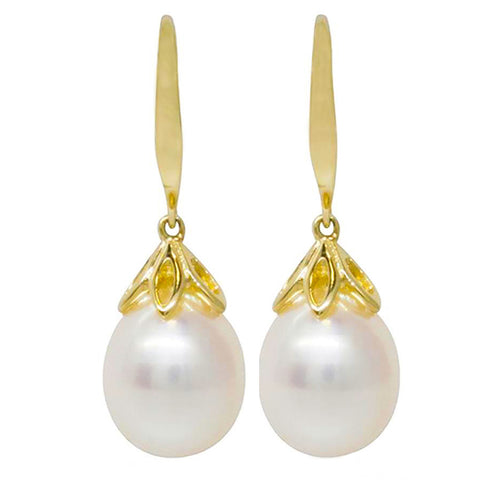 9ct Yellow Gold Petal Drop Pearl Earrings Walker Hall