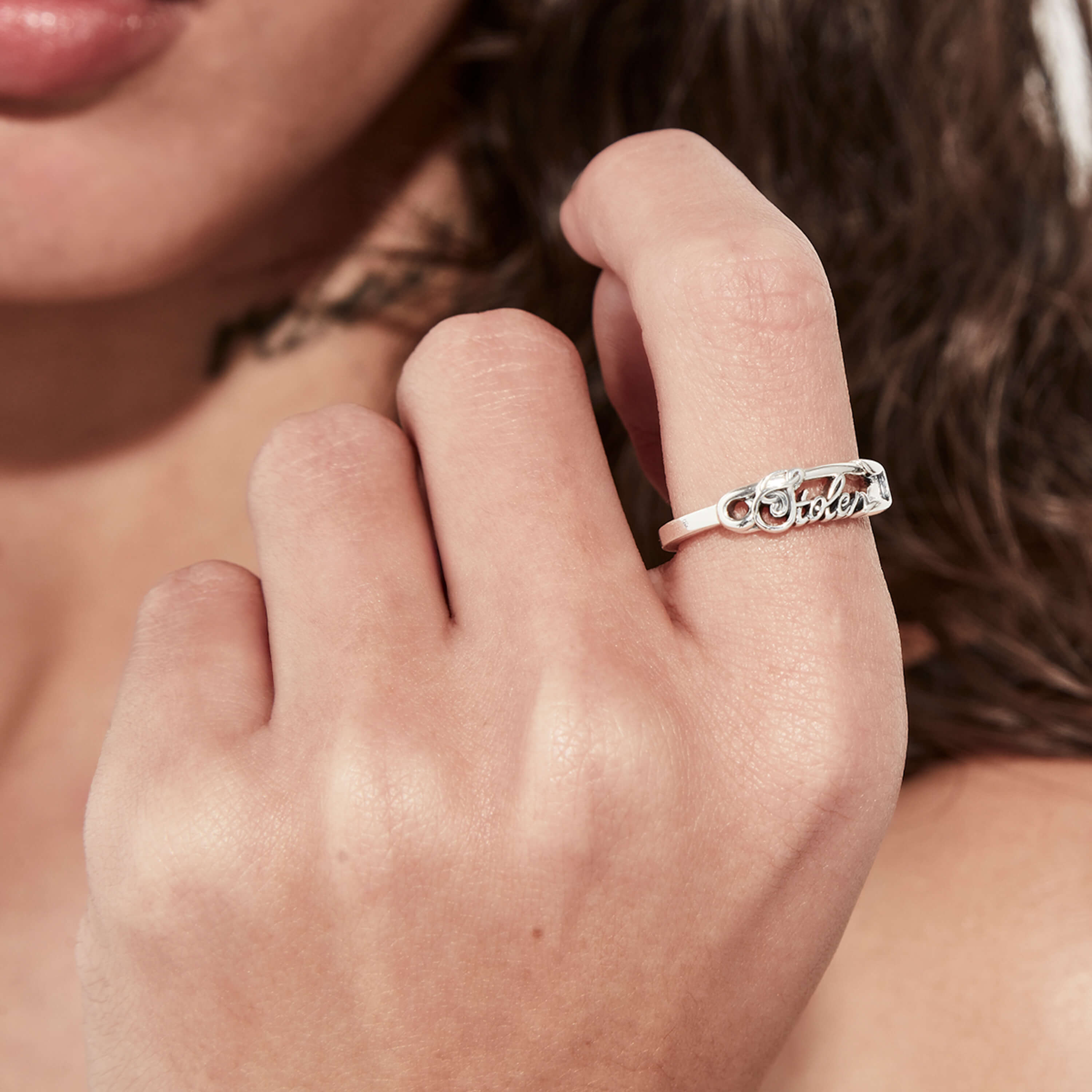 Stolen Girlfriends Club Scripted Pin Ring - Sterling Silver