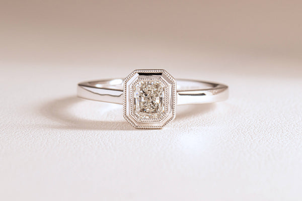 Radiant cut diamond solitaire ring