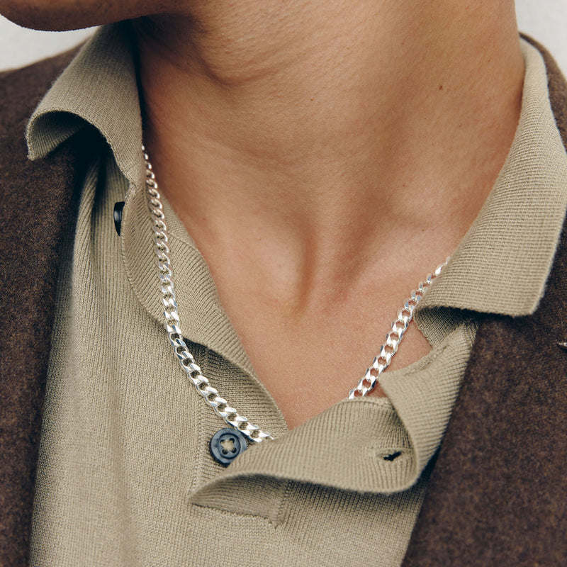 Sterling Silver Bevelled Curb Chain - Necklace - Walker & Hall