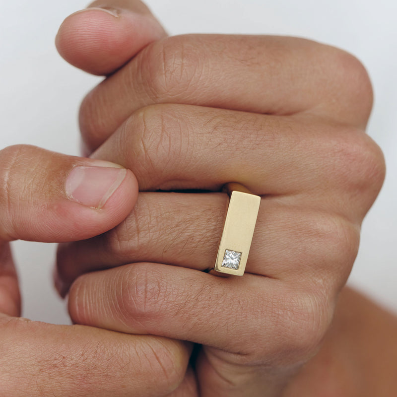 9ct Yellow Gold .55ct Reclaimed Diamond Mens Signet Ring - Ring - Walker & Hall