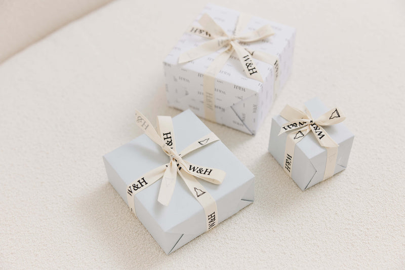 Gift wrapped Walker & Hall jewellery boxes