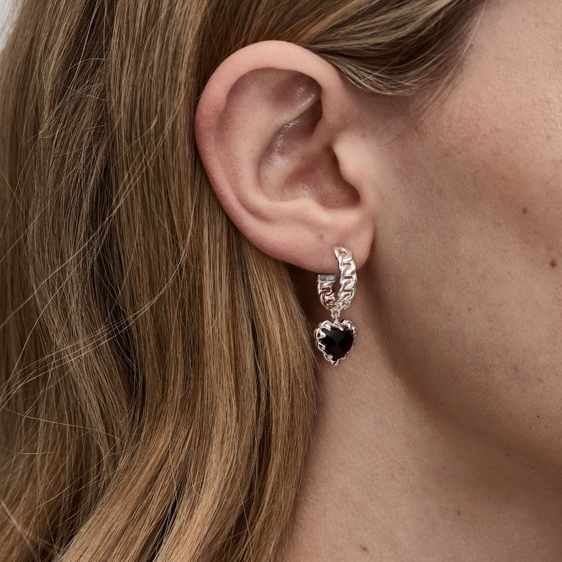 Stolen Girlfriends Club Love Claw Curb Hoops - Silver & Onyx - Earrings - Walker & Hall