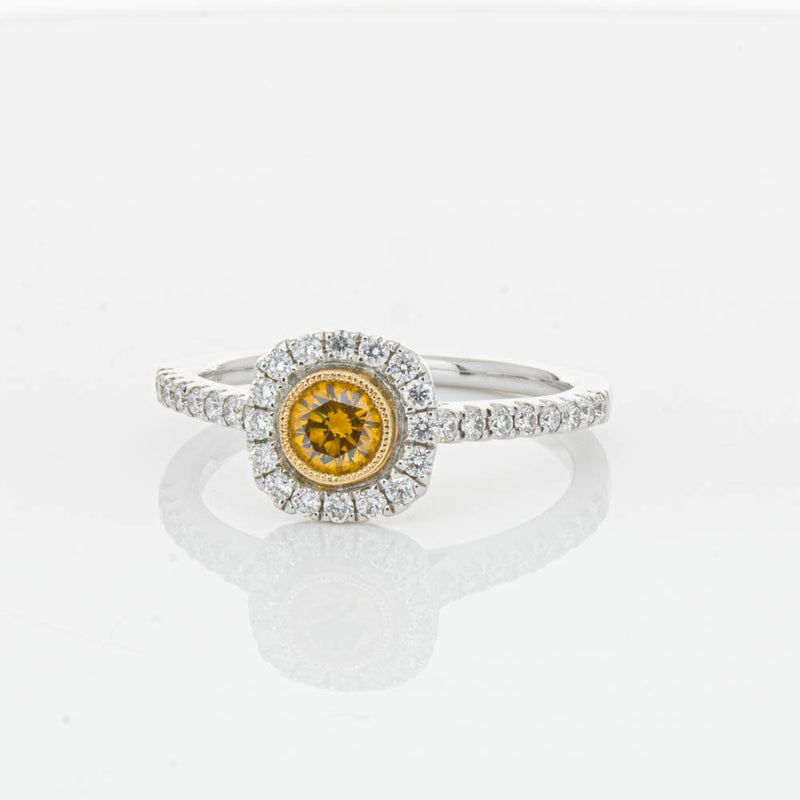 18ct White & Rose Gold Yellow Diamond Ring-Ring-Walker & Hall