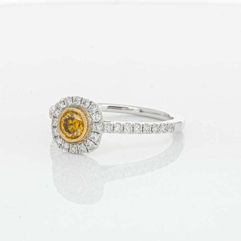 18ct White & Rose Gold Yellow Diamond Ring-Ring-Walker & Hall