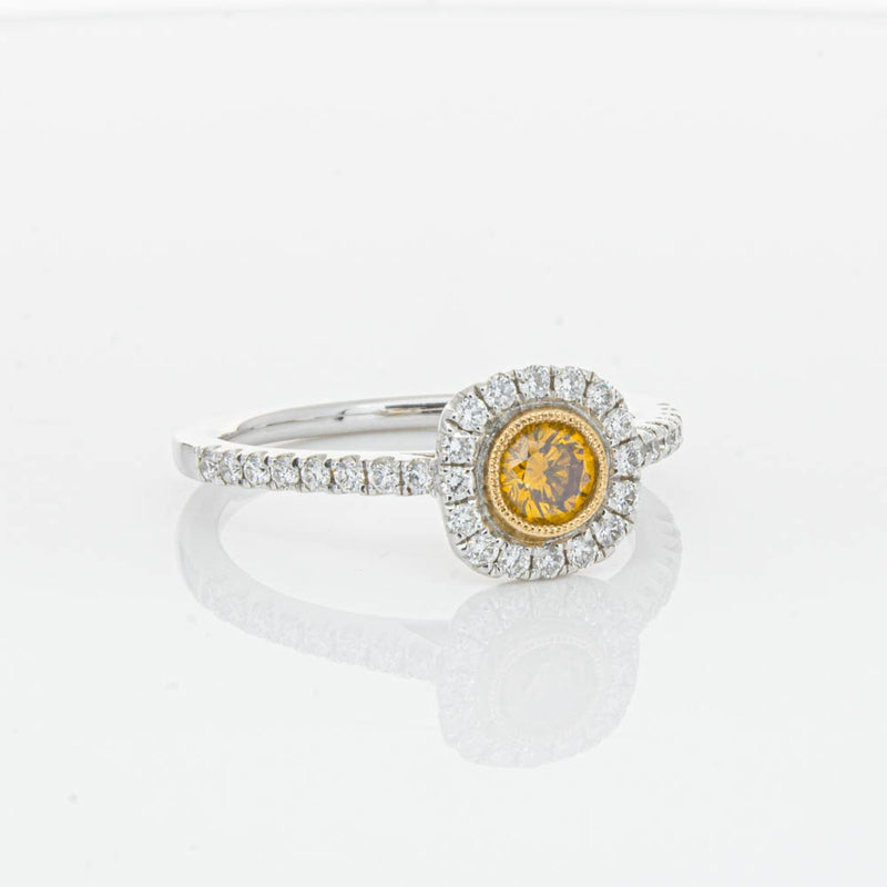 18ct White & Rose Gold Yellow Diamond Ring-Ring-Walker & Hall