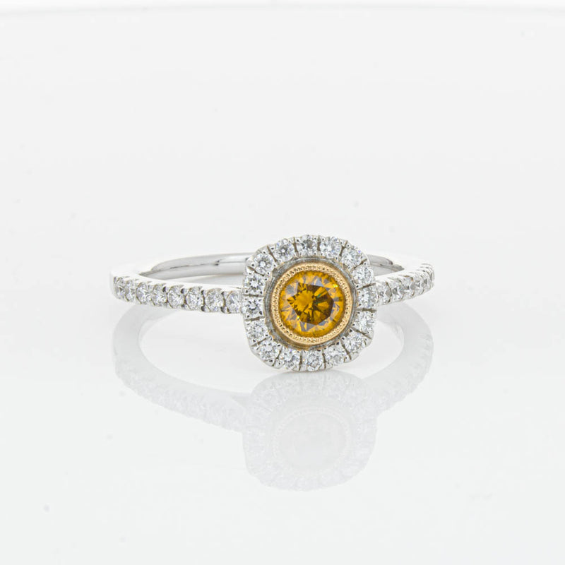 18ct White & Rose Gold Yellow Diamond Ring-Ring-Walker & Hall