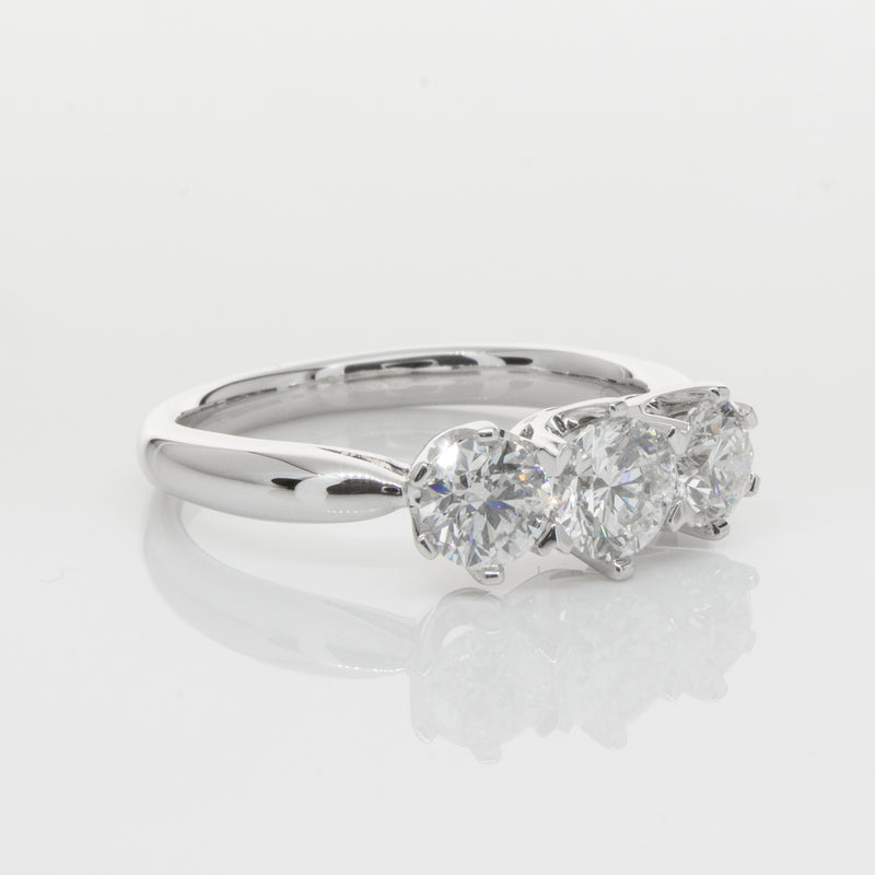 18ct White Gold 1.30ct Diamond Trilogy Ring-Ring-Walker & Hall