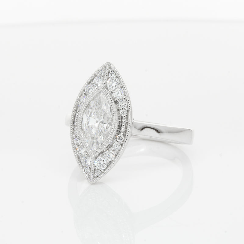 18ct White Gold 1.00ct Marquise Diamond Ring-Ring-Walker & Hall