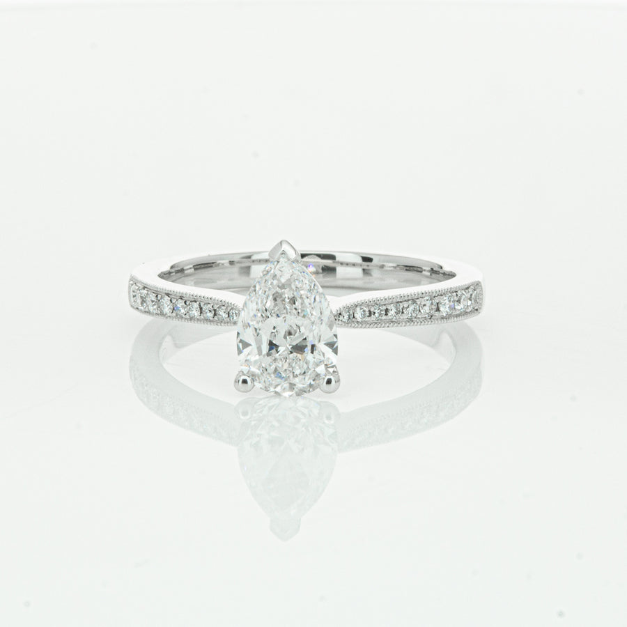 18ct White Gold 1.00ct Pear Diamond Zenith Ring - Ring - Walker & Hall