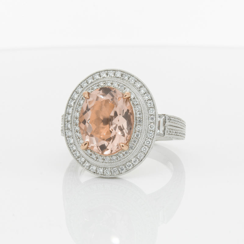 18ct White Gold 3.30ct Morganite & Diamond Halo Ring-Ring-Walker & Hall