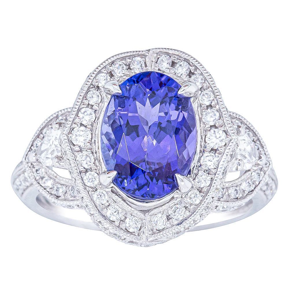 18ct White Gold Tanzanite & Diamond Halo Ring - Walker & Hall