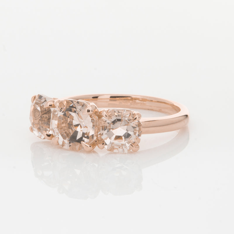 18ct Rose Gold Three Stone Morganite Octavia Ring-Ring-Walker & Hall
