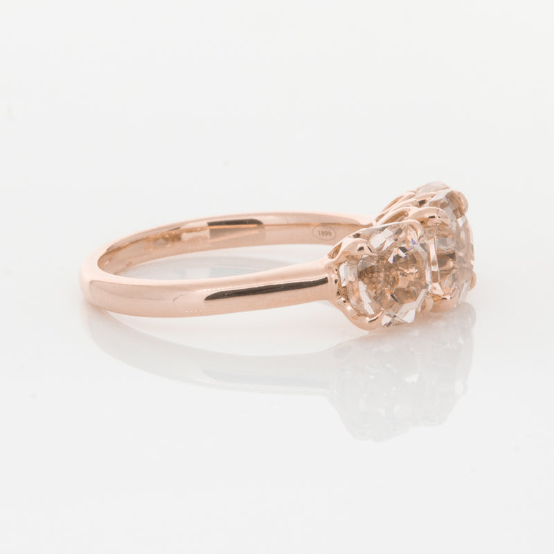 18ct Rose Gold Three Stone Morganite Octavia Ring-Ring-Walker & Hall