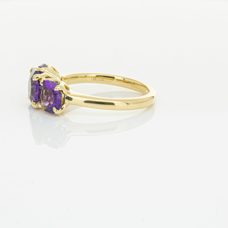 18ct Yellow Gold Three Stone Amethyst Octavia Ring-Ring-Walker & Hall