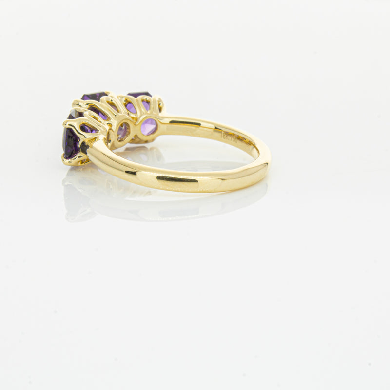 18ct Yellow Gold Three Stone Amethyst Octavia Ring-Ring-Walker & Hall