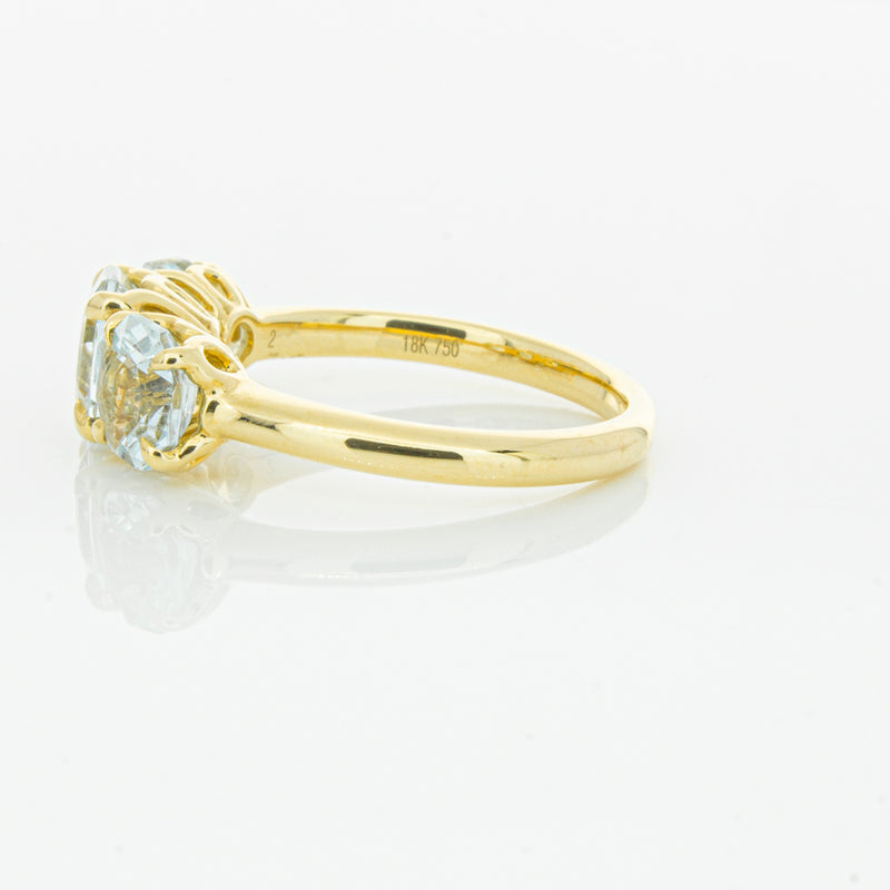 18ct Yellow Gold Three Stone Aquamarine Octavia Ring-Ring-Walker & Hall