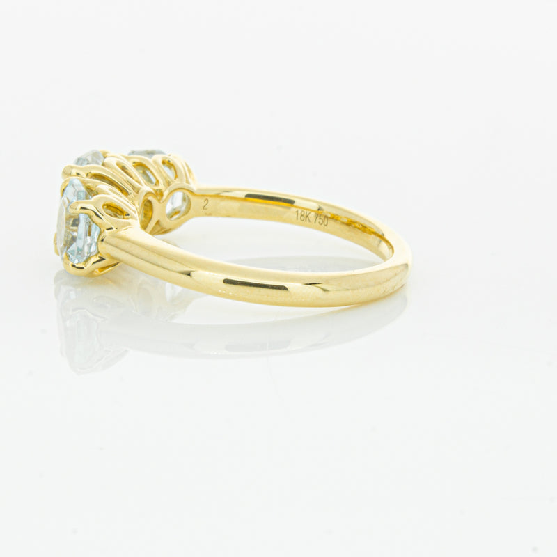 18ct Yellow Gold Three Stone Aquamarine Octavia Ring-Ring-Walker & Hall