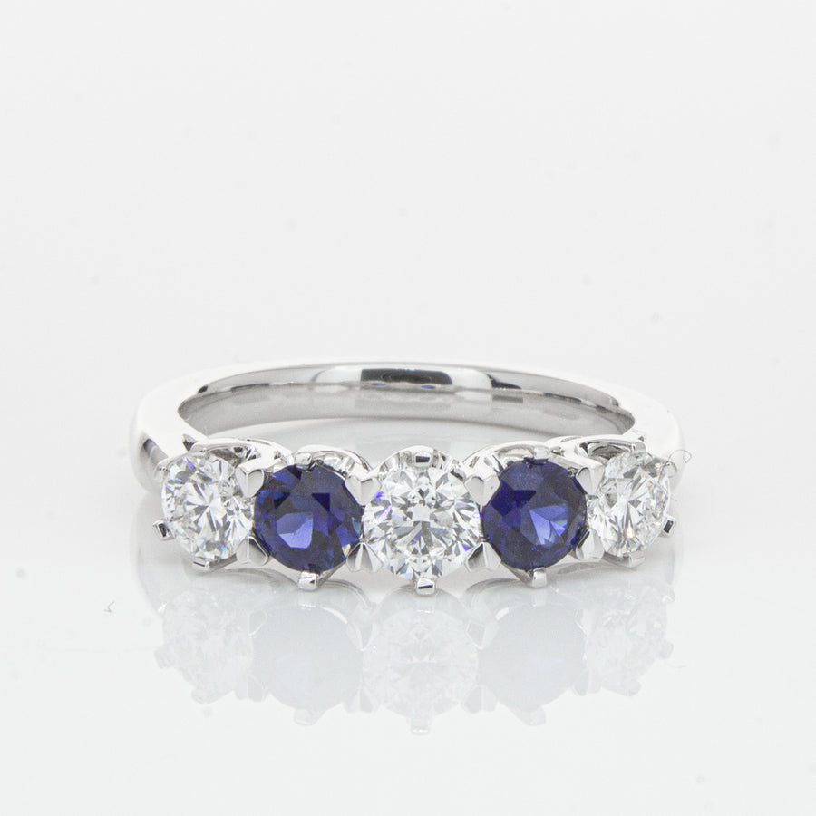 18ct White Gold .64ct Sapphire & Diamond Pentagon Ring - Walker & Hall