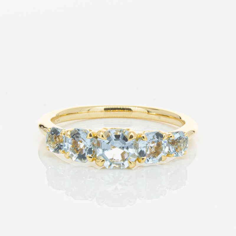 18ct Yellow Gold Five Stone Aquamarine Octavia Ring-Ring-Walker & Hall