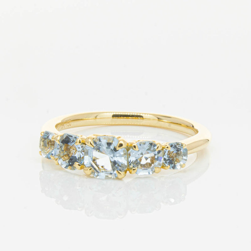 18ct Yellow Gold Five Stone Aquamarine Octavia Ring-Ring-Walker & Hall