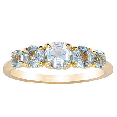 18ct Yellow Gold Five Stone Aquamarine Octavia Ring-Ring-Walker & Hall