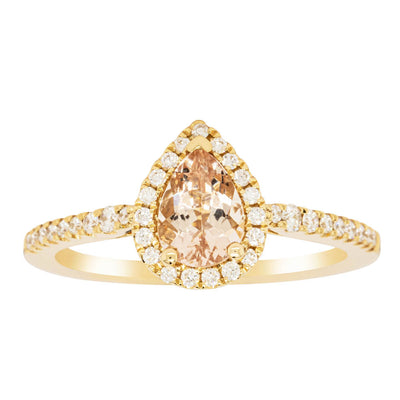 18ct Yellow Gold Pear Cut Morganite & Diamond Mini Sierra Ring-Ring-Walker & Hall