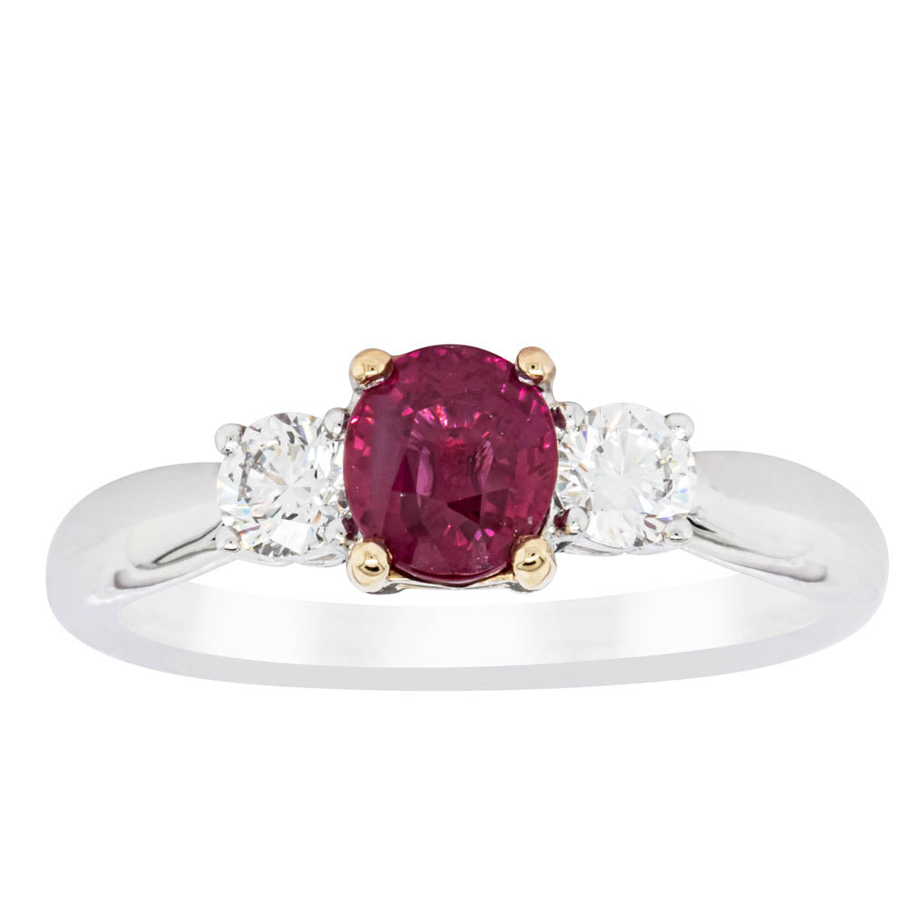 18ct White Gold 1.02ct Ruby & Diamond Ring - Walker & Hall