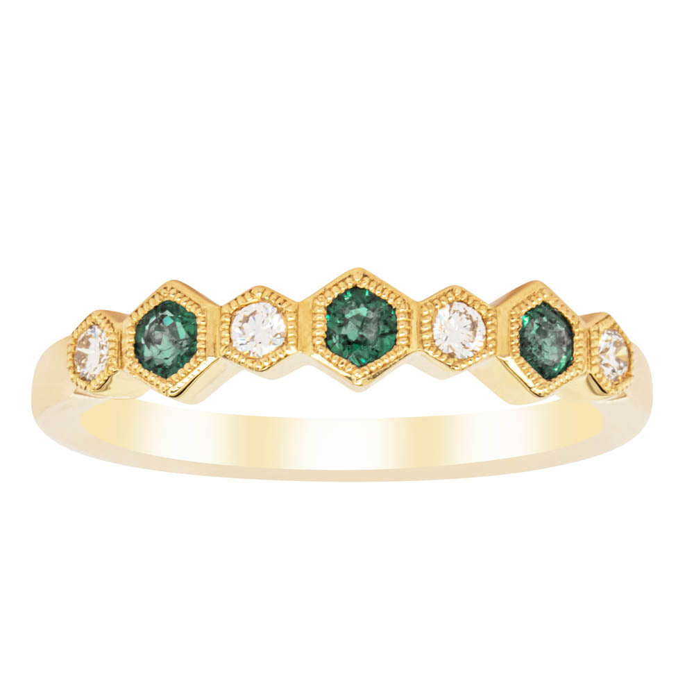 18ct Yellow Gold .20ct Emerald & Diamond Deco Band - Walker & Hall