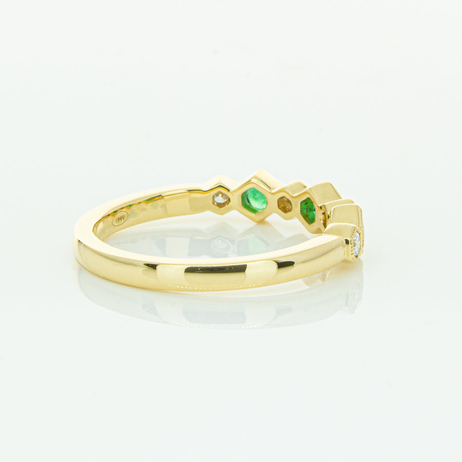 18ct Yellow Gold .20ct Emerald & Diamond Deco Band - Walker & Hall