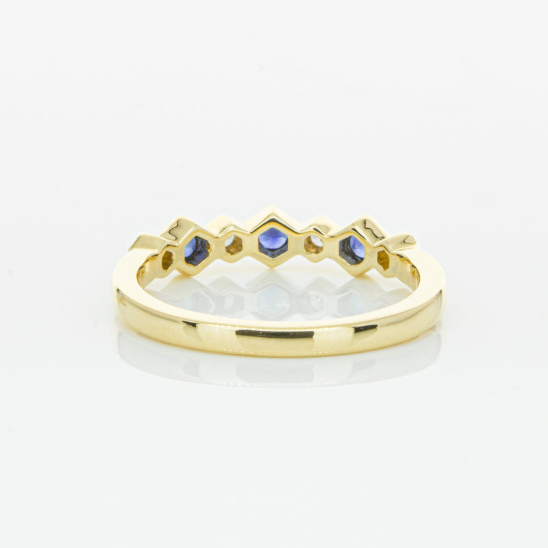 18ct Yellow Gold Sapphire & Diamond Deco Band-Ring-Walker & Hall