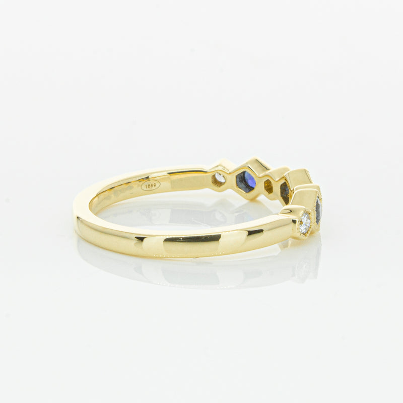 18ct Yellow Gold Sapphire & Diamond Deco Band-Ring-Walker & Hall