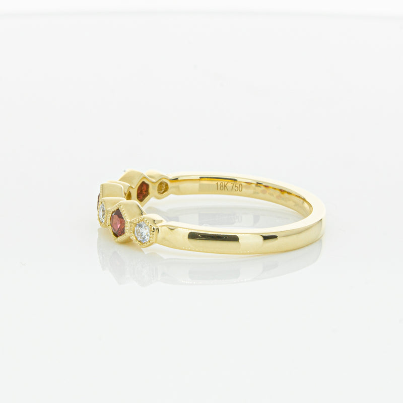 18ct Yellow Gold Ruby & Diamond Deco Band-Ring-Walker & Hall