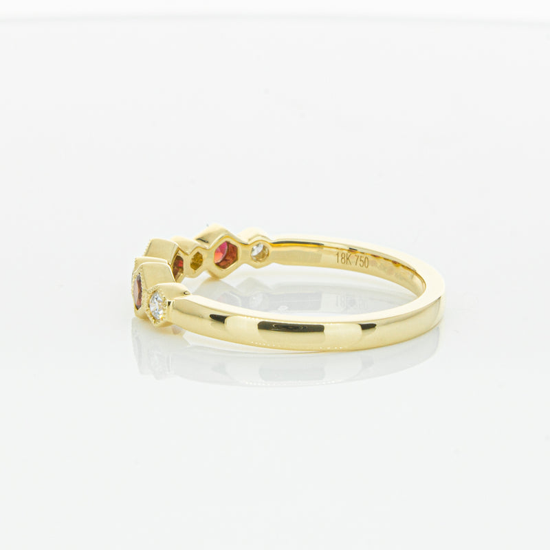 18ct Yellow Gold Ruby & Diamond Deco Band-Ring-Walker & Hall