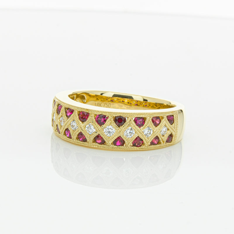 18ct Yellow Gold Ruby & Diamond Honour Band-Ring-Walker & Hall