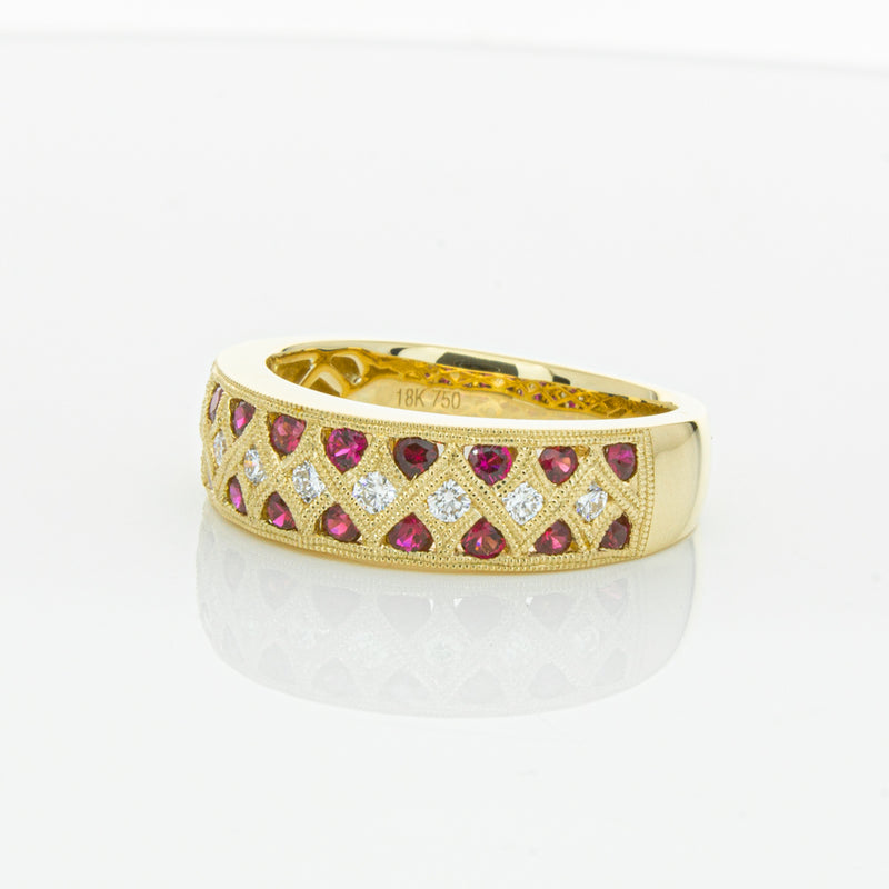 18ct Yellow Gold Ruby & Diamond Honour Band-Ring-Walker & Hall