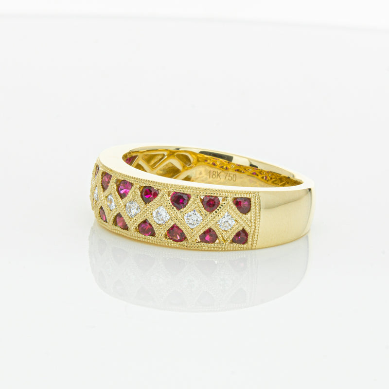 18ct Yellow Gold Ruby & Diamond Honour Band-Ring-Walker & Hall