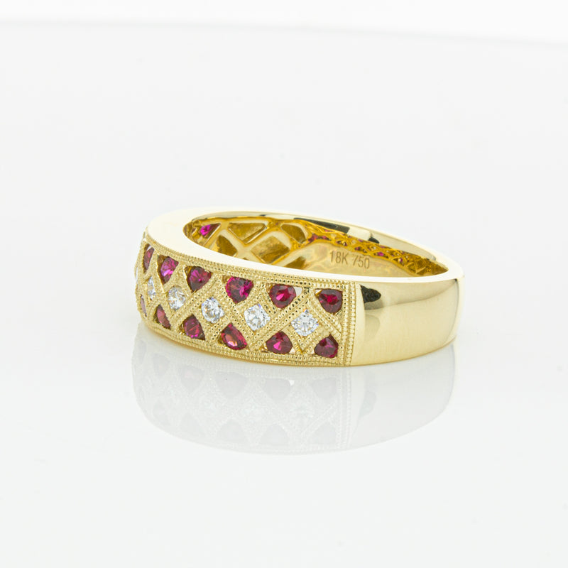 18ct Yellow Gold Ruby & Diamond Honour Band-Ring-Walker & Hall