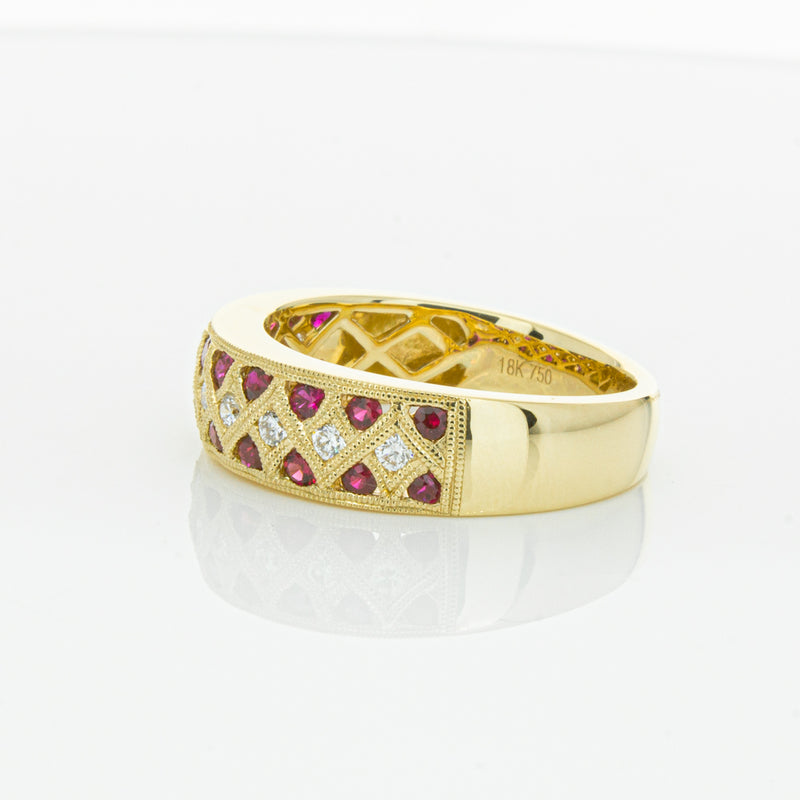18ct Yellow Gold Ruby & Diamond Honour Band-Ring-Walker & Hall